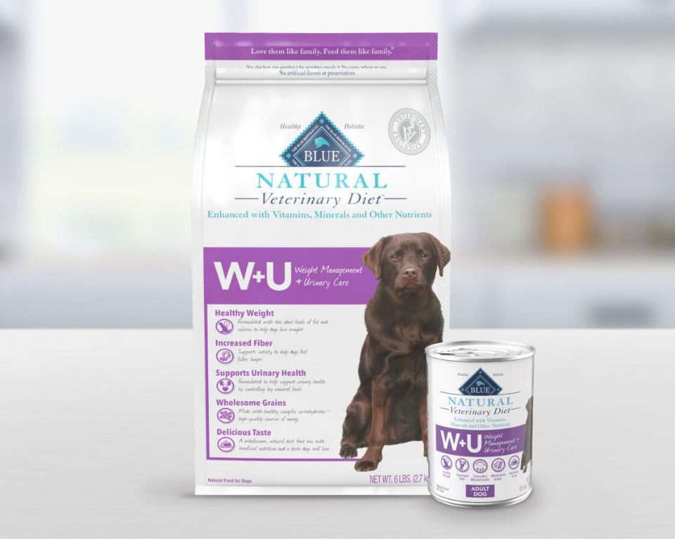 BLUE Natural Veterinary Diet™ Weight Management + Urinary Care Wet and Dry Dog Food